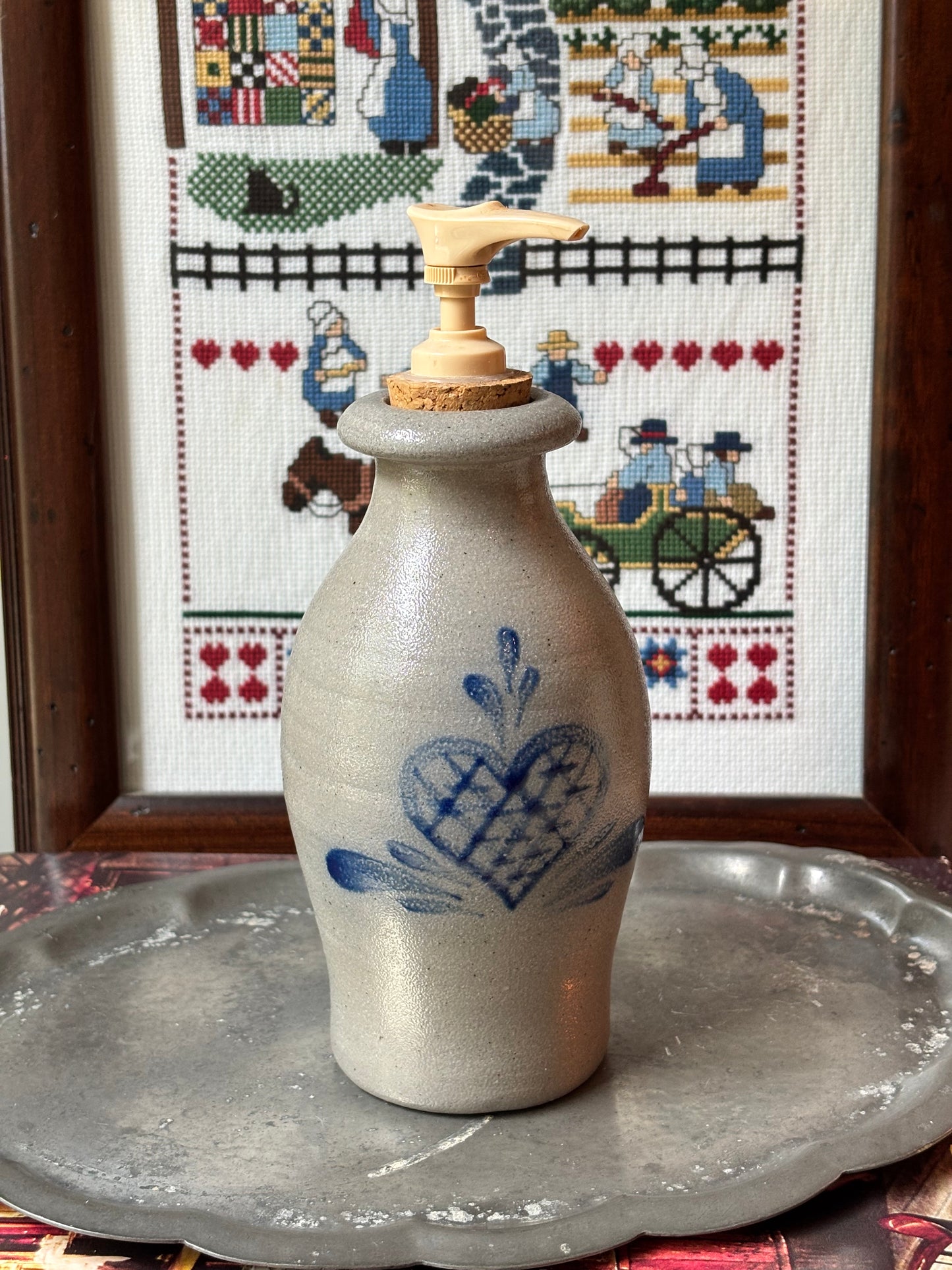 Vintage Rowe Pottery Salt Glazed Heart Soap Dispenser