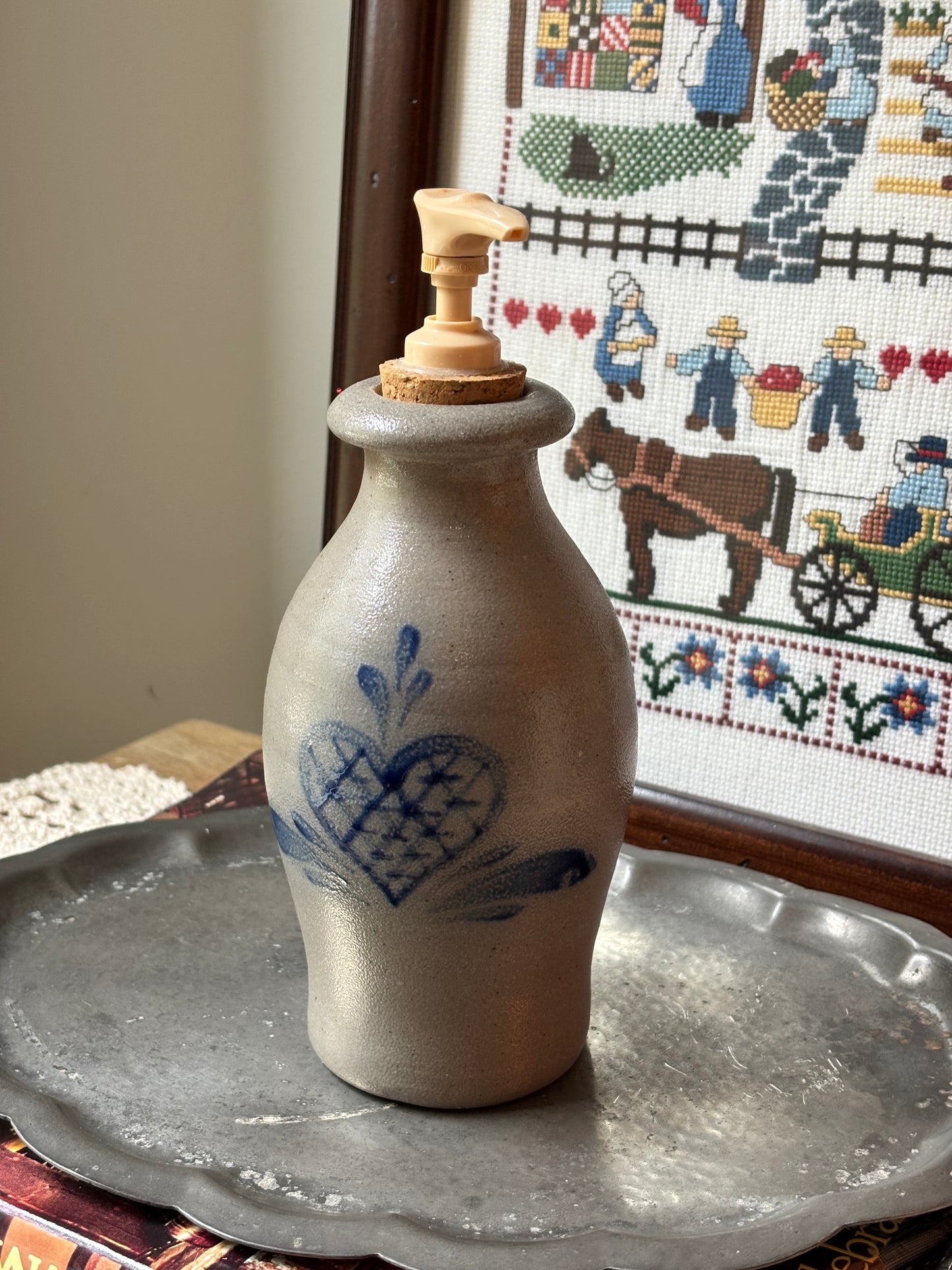 Vintage Rowe Pottery Salt Glazed Heart Soap Dispenser
