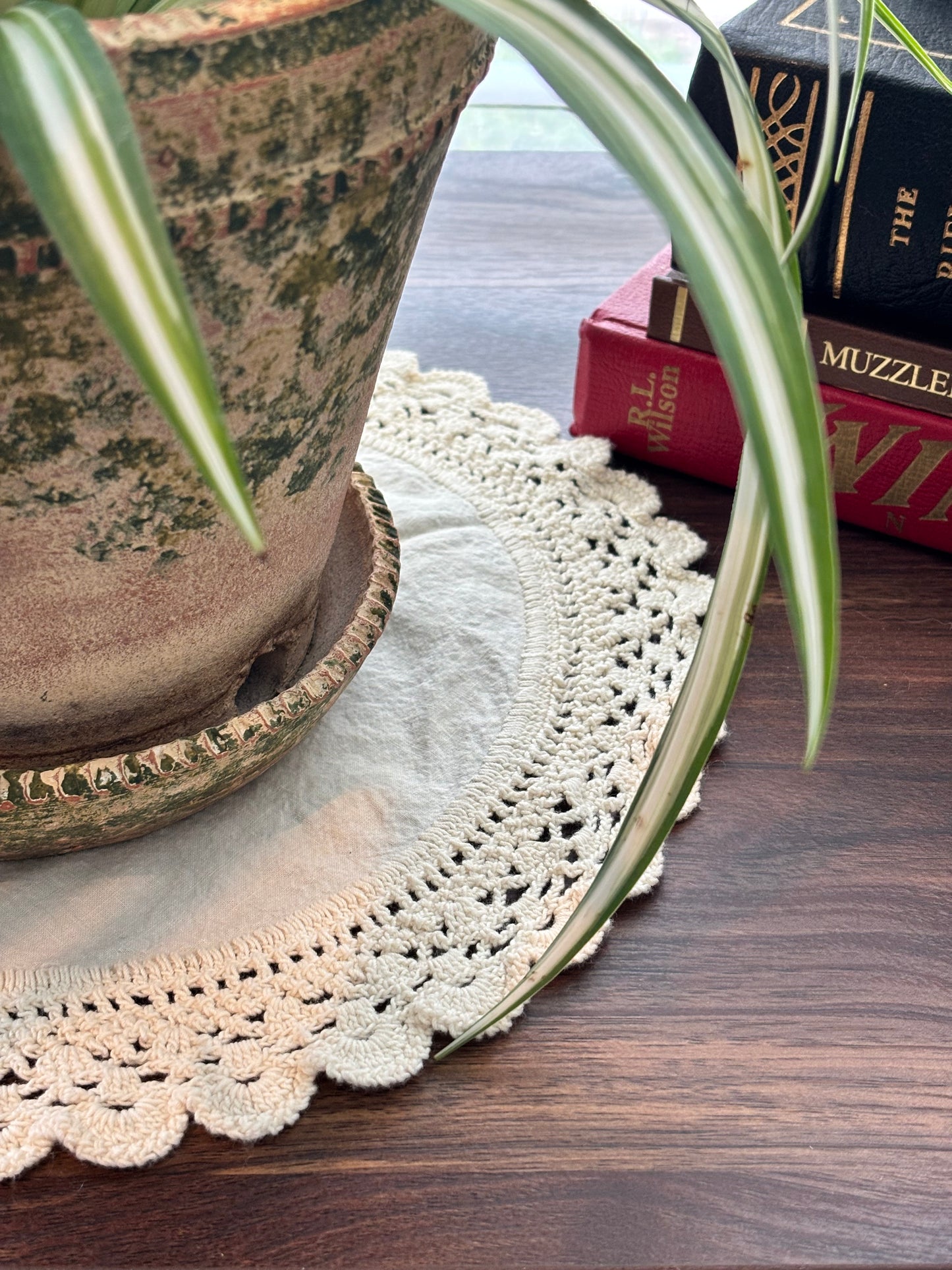 Vintage Round Doily with Crochet Trim
