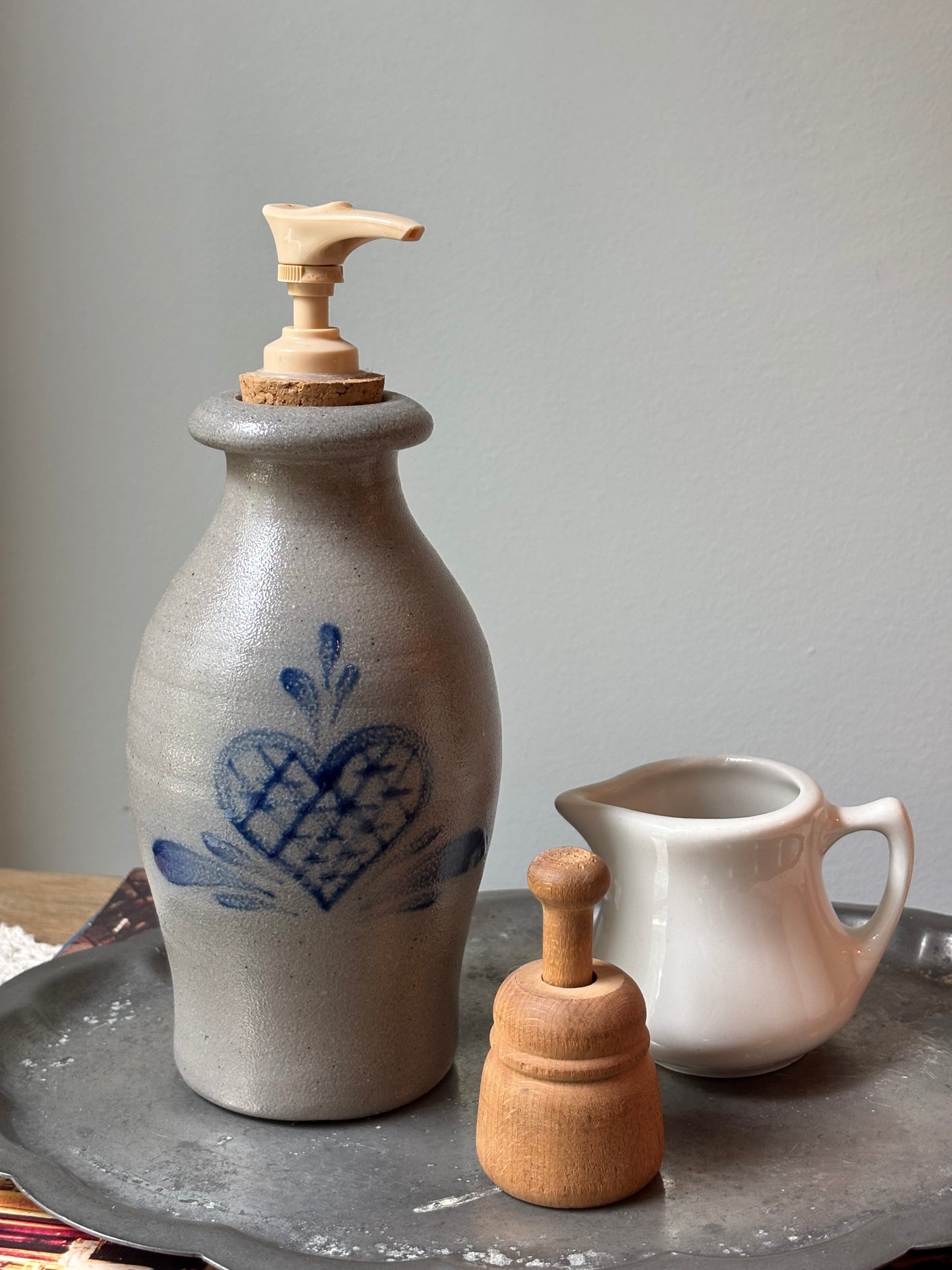 Vintage Rowe Pottery Salt Glazed Heart Soap Dispenser